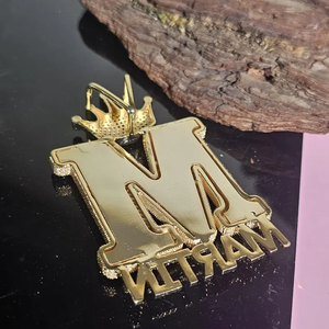 Pendentif personnalisé avec initiale, couronne, cristal, strass, style hip-hop, plaqué or, bijoux unisexes, cadeau - Product Image 3