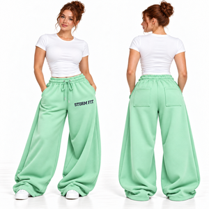 Pantalones Cargo de Forro Polar Personalizados para Mujer, Color Beige, Resistentes al Viento, Transpirables, de Pierna Ancha, Cintura Media, con Cordón Elástico, Corte Regular - Product Image 2