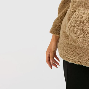 Sudadera con capucha personalizable de forro polar Teddy, con cremallera de 1/4, manga larga, bolsillo canguro, cálida para otoño, de punto, oversize, estilo urbano - Product Image 3