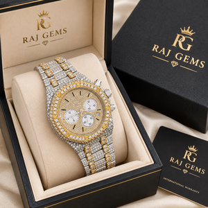 Reloj de Cuarzo Cronógrafo para Hombre Raj Gems, con Incrustaciones de Diamantes en Dos Tonos, 41 mm, Analógico, Acero Inoxidable, Cristal ETA, de Lujo - Product Image 1