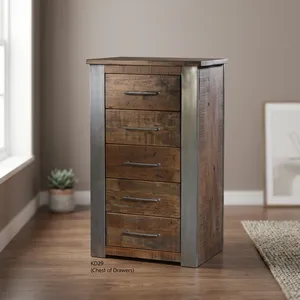 Armoire industrielle en bois à 5 tiroirs, commode rustique en bois massif avec structure en métal, unité de rangement - Product Image 4