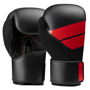 Black Leather Boxing Gloves With Red Accents <b>Velcro</b> Closure Breathable Design For Adult Training And Fighting - Product Image 1