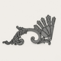 Ornement décoratif en fer forgé pour sommet de portail, motif feuille d'acanthe et volute, capuchon de clôture en fer forgé, finition architecturale en métal, design moderne