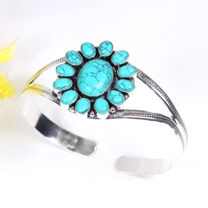 Nouvel Arrivage Bracelet Manchette Turquoise avec Grappe de Pierres Précieuses Opaques Personnalisées, Plaqué Argent 925, Bijoux de Mode pour Fabricants en Gros - Product Image 4