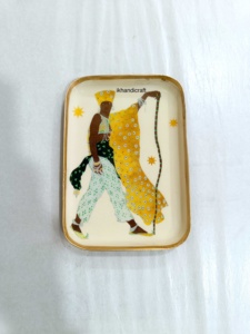 I K Handicraft Rectangle Metal <b>Decorative</b> Tray With African Portrait Design Bohemian Style Gold Edge in Bulk from Factory - Product Image 1