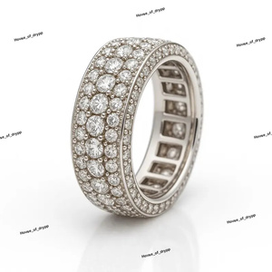 Luxury Eternity <b>Band</b> <b>Ring</b> With Triple Row Round Brilliant Moissanite Diamonds Pave Setting Women Wedding Statement <b>Band</b> - Product Image 2