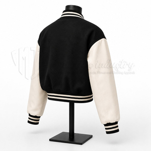 <b>Women</b>’s Cropped <b>Varsity</b> <b>Jacket</b> Custom Letterman <b>Jacket</b> Black Baseball Bomber <b>Jacket</b> with Embroidery - Product Image 4