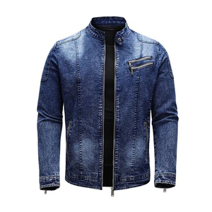 Veste en jean pour homme 100% lavable, col montant, respirante, imperméable, design vieilli - Product Image 6