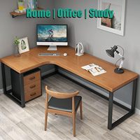 Bureau d'ordinateur en métal en forme de L avec plateau en bois et design d'angle, durable et extensible, montage facile pour poste de travail PC et gaming