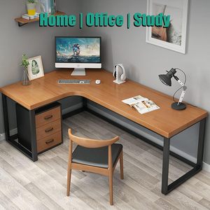 L-Shaped Computer <b>Desk</b> Metal Frame Wood Top - Corner Writing <b>Desk</b> Large PC Gaming Table <b>Workstation</b> for Home Office - Product Image 5
