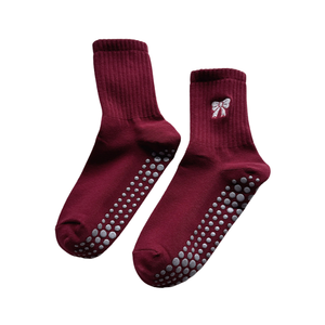 Calcetines de Yoga Ankela Rojos para Mujer, Calcetines Deportivos Profesionales Antideslizantes de Media Caña con Lazo Bordado para Pilates y Fitness - Product Image 3