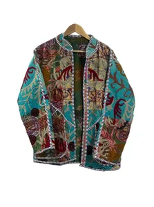 Chaqueta Acolchada Kantha Vintage para Mujer, Chaqueta de Invierno de Manga Larga con Bordado de Algodón - Product Image 5