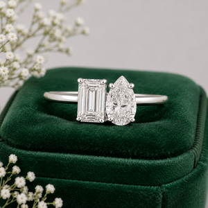 Luxury <b>Emerald</b> & Pear Toi Et Moi Diamond Engagement <b>Ring</b> <b>Silver</b> Two Stone Bridal Promise <b>Ring</b> Fine Jewelry IGI Certified VVS2 - Product Image 1