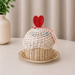 Eco Friendly Natural Handmade Rattan Cupcake Candy Box With Heart Top For Ramadan <b>Eid</b> Kids <b>Gift</b> Basket Wholesale Supplier - Product Image 5