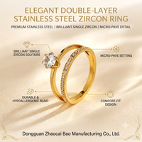 Bague simple et luxueuse à double couche en acier inoxydable avec micro-incrustation de zircon créé en laboratoire, style japonais, petite taille pour femme