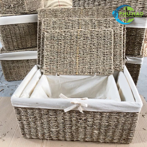 Natural Seagrass Storage Basket Lid Cotton Liner Rectangle Shape Clothing Storage Rustic Style Vietnam Handicraft Supplier - Product Image 4