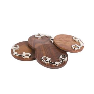 Juego de 4 Posavasos de Madera con Diseño de Bocado de Caballo, Decorativos para Té, Café, Tazas, Ecológicos con Logotipo - Product Image 1