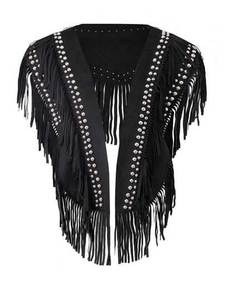 Women's Black Fringe Shawl With Rhinestone Trim Lightweight Chiffon Bohemian <b>Scarf</b> For Daily Wear All Seasons - Product Image 3