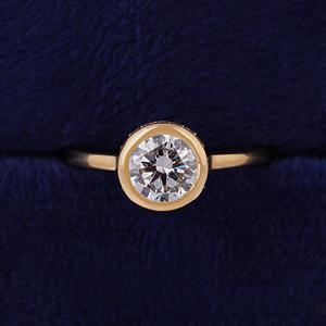 Classic Round Brilliant Cut <b>Diamond</b> Engagement <b>Ring</b> Women's Yellow Gold Bezel Setting Style - Product Image 3