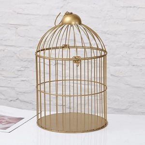 โคมไฟกรงนกโลหะทำมือสีทองตกแต่งบ้านและสวน ของตกแต่งตั้งโต๊ะและแขวน - Product Image 2