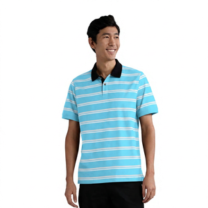 เสื้อโปโลผู้ชายแขนสั้นลายทาง ผ้าถัก สวมใส่สบาย ทรงปกติ สีดำ ขาว เทา - Product Image 6
