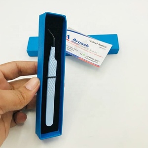 Pinzas de extensión de pestañas con agarre de diamante de acero inoxidable sostenible de alta calidad J Curve Black Baby Blue con punta puntiaguda al por mayor - Product Image 2