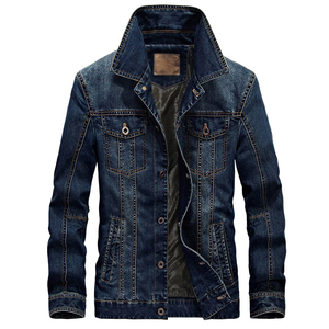 Veste en jean pour homme bleu foncé, col rabattu, décontractée, en coton délavé, coupe classique, style automne, simple boutonnage, coupe ajustée - Product Image 1