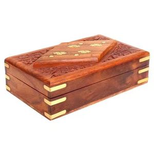 Handcrafted Rosewood Jewelry <b>Box</b> Vintage Round Brass Inlay Floral Carved Wooden <b>Keepsake</b> Chest Small Square Trinket Organizer - Product Image 4