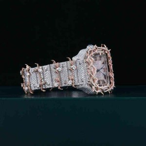 Atractivo Reloj de Pulsera de Lujo Personalizado con Diamantes Moissanite de Corte Redondo, Estilo Hip Hop, con Espinas, de Acero Inoxidable para Hombre, de la India - Product Image 2