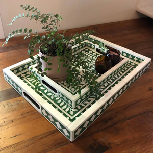 Plato de Cóctel Decorativo Geométrico Premium con Incrustaciones de Hueso Hechas a Mano, Ecológico y No Tóxico - REHMAN CRAFT, Diseño Tradicional - Product Image 1