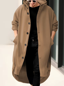 Men's Fashion Classic/Solid Color 100% Cotton Fleece Hooded Pullover Soft Touch Sturdy Texture/Slanted Pockets Shorter Front - Product Image 3