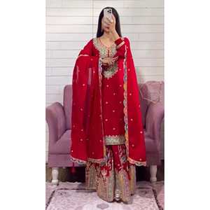 Top de fiesta de lujo con Dupatta y Sharara XL completamente cosido - Product Image 5