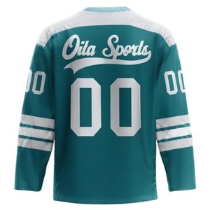 Maillot de hockey sur glace sublimé pour hommes, vert sarcelle et blanc, en polyester imprimable, col en V, manches longues, uniforme sportif athlétique, tenue d'équipe - Product Image 2