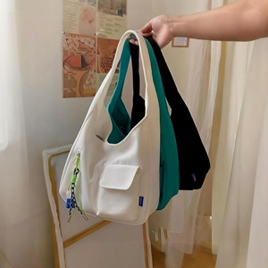 Luxury Cotton Washed Canvas Hobo Tote Bag Vintage Style Letter Wedding Exhibition Large Capacity <b>Magnetic</b> Shoulder Zipper - Product Image 5