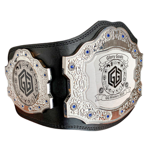 Ceinture de champion Glory Goals avec accents argentés et bleus, ceinture de titre en cuir de qualité supérieure personnalisable pour les événements sportifs - Product Image 2