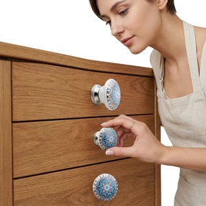 Ba Ceramic Cabinet <b>Knob</b> Round Industrial Blue Gold Design Kitchen Drawer Handle Durable Home Office Living Room - Product Image 2