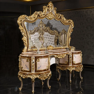 Ensemble de chambre à coucher de luxe en bois de mahogany massif sculpté à la main, style antique européen, avec lit king size rembourré, idéal pour mariage, hôtel, villa, appartement - Product Image 5