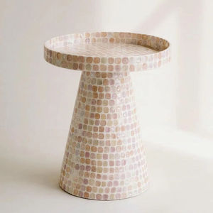 Table de chevet en mosaïque de nacre naturelle avec coquillages incrustés, design plateau supérieur, pour l'aménagement intérieur de la maison - Product Image 1