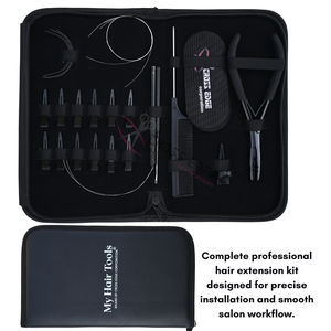 Kit d'outils pour extensions de cheveux Microlink noirs avec pince à sertir les perles à 2 trous de 7 pouces, applicateur de boucles, pinces à doigts et velcro pour cheveux - Product Image 6