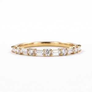 Bagues en diamant taille baguette pour femmes, or massif jaune, blanc ou rose 10k, 14k, 18k, pureté E, VVS, bijoux fins pour femmes - Product Image 1