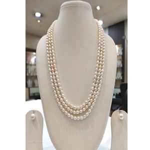 Attractive Premium Quality Freshwater Imitation Pearl AA Grade Pearls Gold Plated 3 <b>Row</b> Necklace Earring Set Trendy Women Girls - Product Image 2