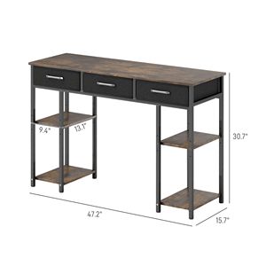 Scrivania per Computer da 47 Pollici in Stile Rustico Marrone con Ripiani Regolabili e Cassetti in Tessuto, Piccola Scrivania con Comodi Cassetti - Product Image 3