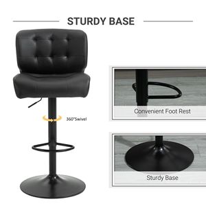 Juego de 2 Taburetes de Bar Negros Contemporáneos, Ajustables en Altura, con Cojín Acolchado Grueso y Reposapiés de Metal, para Uso en Interiores o Exteriores - Product Image 6