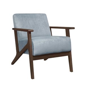 Poltrona con Struttura in Legno Massello e Rivestimento Blu-Grigio, Arredamento Moderno per Casa, 1 Cuscino per Seduta e Schienale, per Soggiorno - Product Image 1