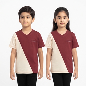 Camiseta de Moda Unisex para Niños, Cuello en V, Bloques de Color, Manga Corta, Informal, Estilo Casual, Venta al Por Mayor - Product Image 3
