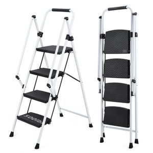 Scala multiuso in acciaio resistente per uso familiare impugnatura di sicurezza a pedale Anti-slittamento a quattro gradini con sgabello pieghevole - Product Image 1