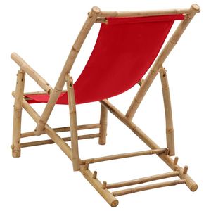 Chaise longue en bambou rouge et toile pour jardin - Product Image 5