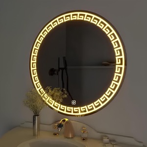 <b>Round</b> Handmade Glass LED <b>Bathroom</b> <b>Mirror</b> with Greek Key Design Gold Frame Backlit with Touch Switch From REHMAN CRAFT - Product Image 2