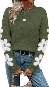 Pulls à manches longues et col rond à motif floral pour femmes - Product Image 6
