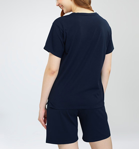 Women's Navy Blue Two-Piece <b>Set</b> Sleeveless Strapless Top Knee-Length Shorts Casual Regular Fit Summer Wear Polyester/Cotton - Product Image 6
